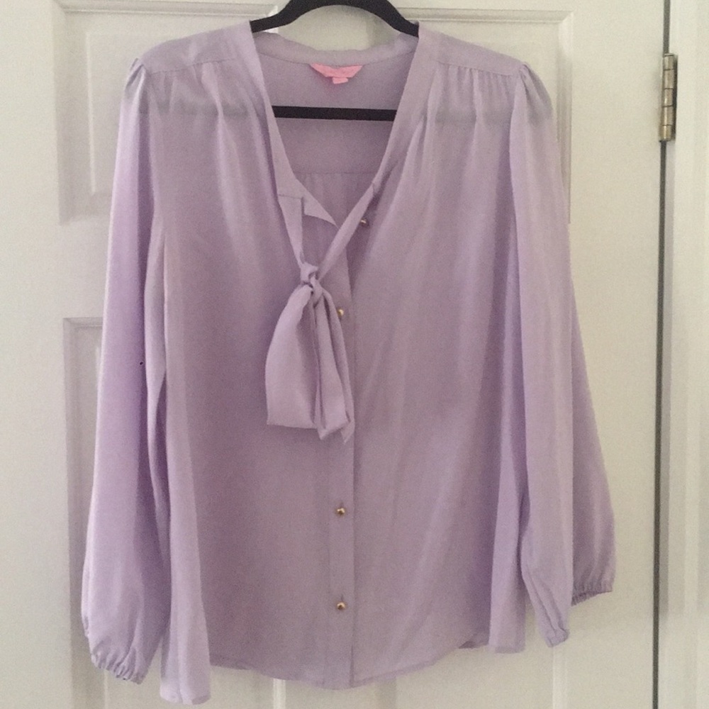 Lilly Pulitzer Lavender Silk Top Pussy Bow size L